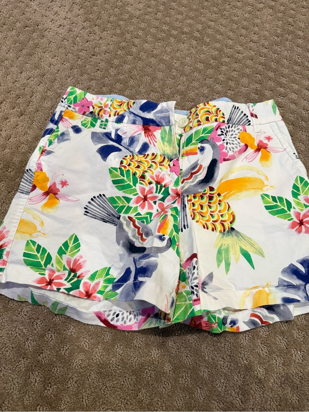 crown & ivy White Floral and Tropical Bird Print Bermuda Shorts